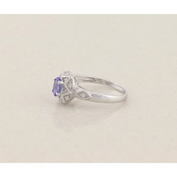 10k White Gold Natural Tanzanite & Diamond Ring Size 8 3/4 - Picture 8 of 8